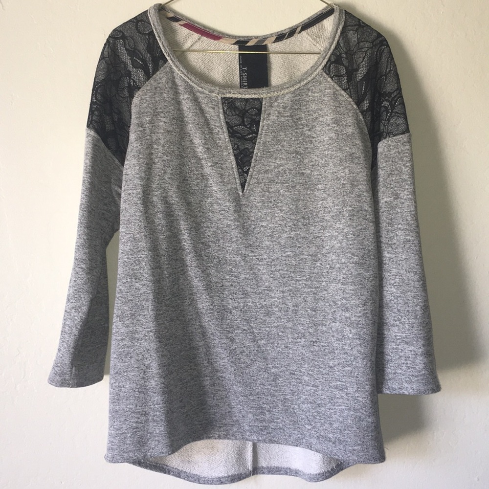 Dolan Anthropologie terry lace shoulder pullover